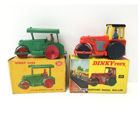 Two Dinky Toys construction vehicles: 251 Aveling-Barford Diesel Roller (G+ in G/F box); 279 Aveling Barford Diesel Roller (V