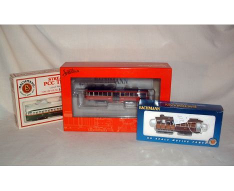 BACHMANN 2 x HO Motorised Trolley/Tram Cars and a Cable Car - Spectrum 84606 Peter Witt St Louis Street Car, 41 -6290 Chicago
