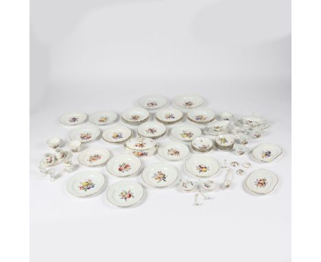 AN EXTENSIVE MEISSEN PORCELAIN DINNER SERVICE CIRCA 1860. each piece finely hand painted with fruit on white background, the 