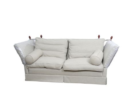 20TH CENTURY KNOWLE SOFA. having grey upholstery, approx 227cm wide 90cm high  102cm deep.