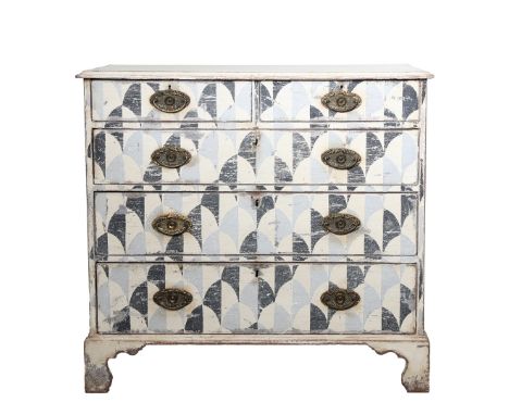AN EARLY 19TH CENTURY GEOMETRIC LATER PAINTED CHEST OF DRAWERS. the chest of drawers painted in black and blue shades geometr