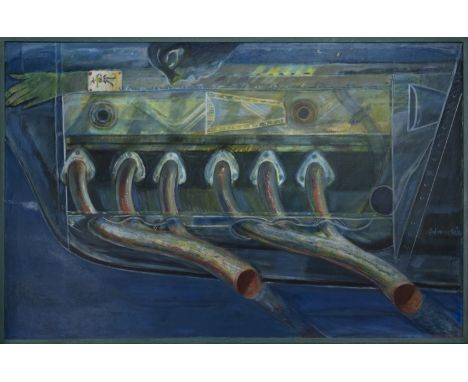 * JAMES HARDIE (SCOTTISH B. 1938), AERO ENGINE oil on canvas, signed, titled label verso image size 117cm x 182cm, overall si