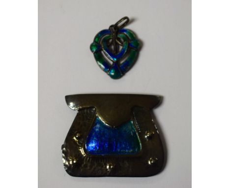 Jewellery - A Liberty Arts & Crafts enamelled silver pendant, open body of two graduated Hearts and interconnecting Cross, en