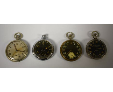 Watches - a Military issue GSTP pocket watch, black dial, Arabic numerals, white subsidiary seconds, button wind movement, br