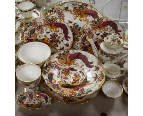 Royal Crown Derby - Old Avesbury pattern wavy rim fruit bowl, dinner and side plates; vases, teapot, chalice, trinket dishes,