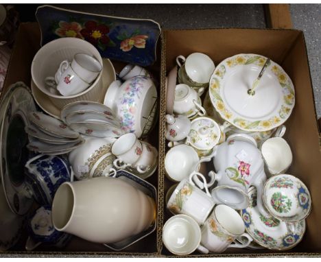 Ceramics - a Duchess Greensleeves part tea and coffee set including teapot, coffee cups, saucers, cream jugs, two tier cake s