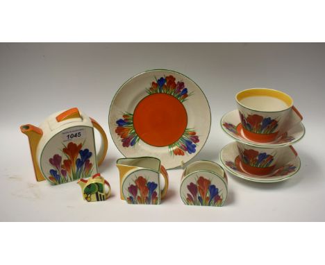 A Wedgwood Clarice Cliff Crocus pattern Tea For Two, based on an original design, limited edition