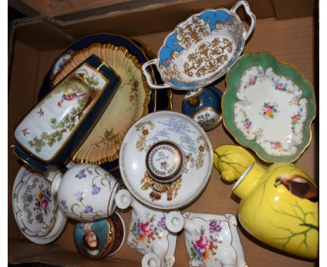 A Royal Worcester blush ivory shaped circular plate; a pair of Royal Crown Derby Posie pattern two branch dressing table cand