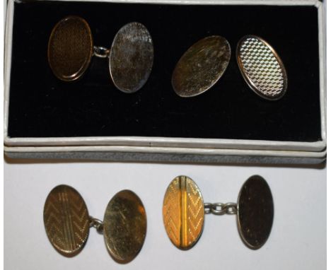 A pair of 9ct gold and silver cufflinks, cased; others, silver, boxed (2)