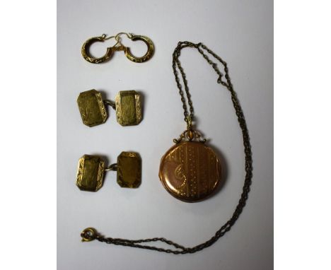 Jewellery - a 9ct gold locket; a pair of earrings; a pair of silver cufflinks