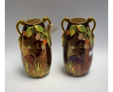 A pair of Carltonware Rouge Royale vases, Spider's Web pattern, 21cm high (2)