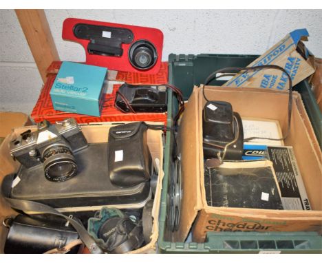 Cameras - a Praktica LTL3 SLR camera body, lens inc Hanimar 28mm, Paragon F-135mm, Tokina 75-260mm, flash, etc;  others pocke