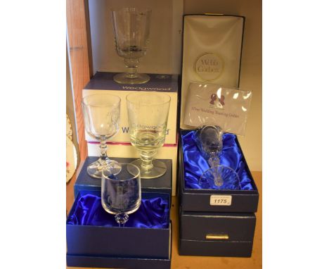 Glassware - a pair of Webb Corbett crystal glass toasting goblets, for HRH Queen Elizabeth II silver Wedding , air twist stem