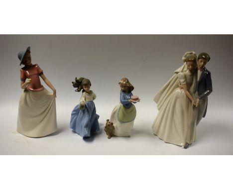 A Nao Spanish porcelain figure group The Bride and Groom; other Nao porcelain figures, children (4)