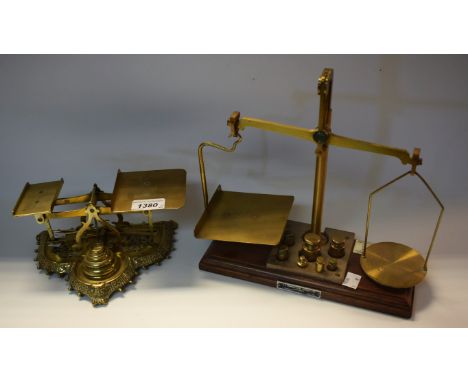 A set of brass postal scales; A E Sommers & Co, GPO brass scales (2)