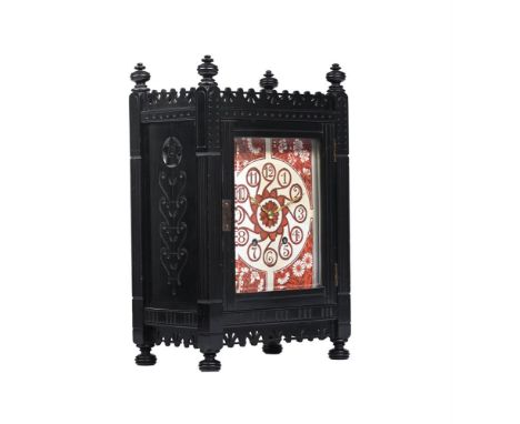 AN AESTHETIC MOVEMENT EBONISED MANTEL CLOCK  CIRCA 1880, JW BENSON, LONDON With gong-striking movement, serial stamped JWB nu