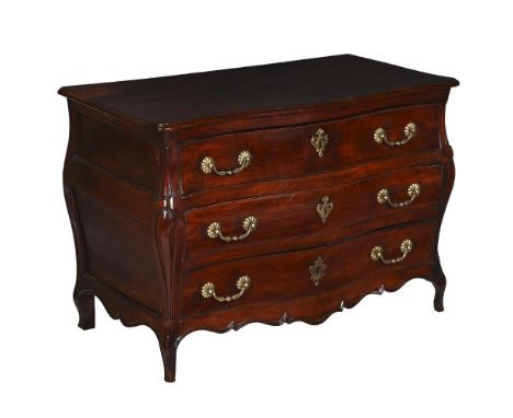 A LOUIS XV CHERRY AND WALNUT BOMBE COMMODE MID 18TH CENTURY 85.5cm high, 123cm wide, 66cm deep 