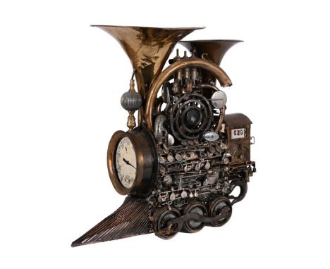 SONNY DALTON (AMERICAN, 1933-2011), A MIXED METAL MODEL OF A STEAM ENGINE  SIGNED AND DATED 1987 Formed of 'found' metal elem