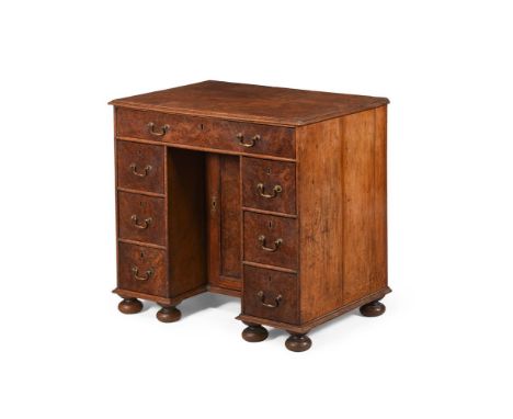 A WILLIAM & MARY BURR ELM AND OAK KNEEHOLE DESK CIRCA 1690 81cm high, 86.5cm wide, 55cm deep  Condition Report:  Marks, knock