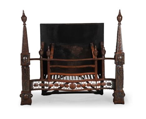 A STEEL AND CAST IRON SERPENTINE FIRE GRATE OF LARGE SIZE IN GEORGE III STYLE, LATE 19TH OR EARLY 20TH CENTURY 100cm high, 10