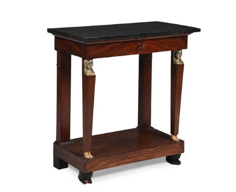 AN EMPIRE MAHOGANY, ORMOLU MOUNTED AND MARBLE CONSOLE TABLE IN THE MANNER OF BERNARD MOLITOR, FRENCH, EARLY 19TH CENTURY With
