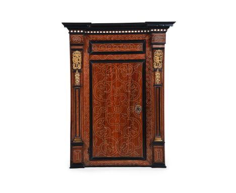 Y A NORTH ITALIAN WALNUT, BONE INLAID, EBONY, EBONISED AND GILT METAL MOUNTED CORNER CABINET LATE 17TH OR EARLY 18TH CENTURY 