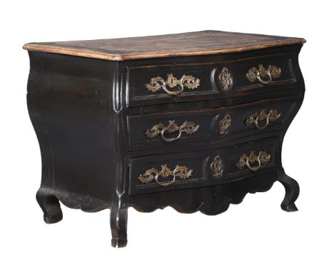 A LOUIS XV EBONISED WALNUT SERPENTINE COMMODE MID 18TH CENTURY 82cm high, 118cm wide, 68cm deep 