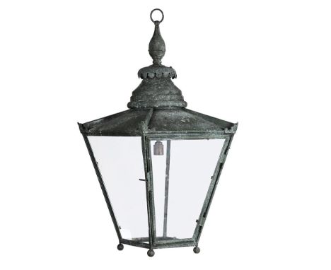 A PATINATED COPPER FOUR GLASS LANTERN 19TH CENTURY AND LATER 90cm high, 44 x 44cm wide  Condition Report:  Please note the be