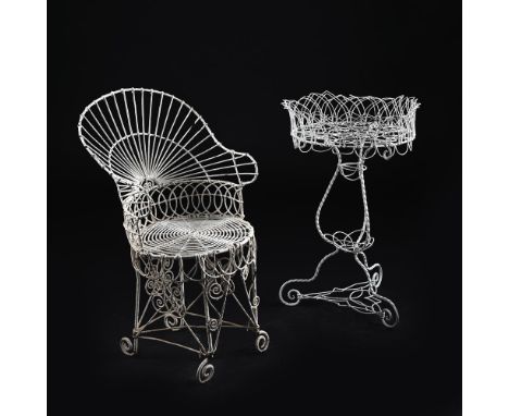 A LATE VICTORIAN WIREWORK GARDEN CHAIR IN THE BRIGHTON PAVILION MANNER, CIRCA 1880  91cm high, 52cm wide, 53cm deep  TOGETHER