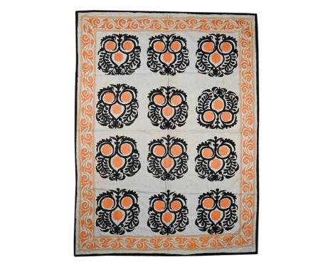 AN UZBEK SUZANI EMBROIDERY PANEL EARLY 20TH CENTURY  approximately 118 x 158cm 