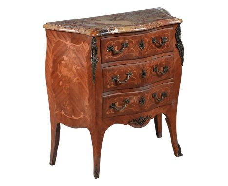 A FRENCH MARQUETRY PETIT COMMODE, IN LOUIS XV STYLE  LATE 19TH CENTURY 85cm high, 83cm wide, 38cm deep 