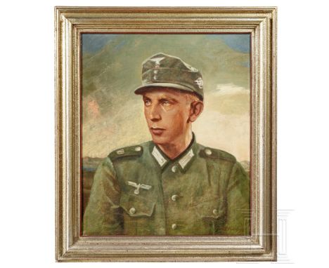Josef Hengge (1890-1970) – "Gebirgsjäger"Öl auf Leinwand, ein ausdrucksstarkes Portrait eines jungen Gebirgsjägers im Allgäue