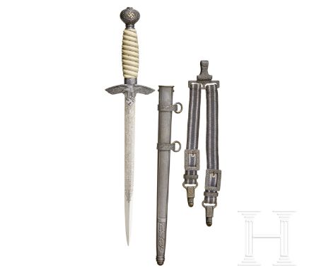 A Model 1937 Dagger for Luftwaffe OfficersNo maker, polished steel blade, double etched with “Voos” style floral pattern. Alu