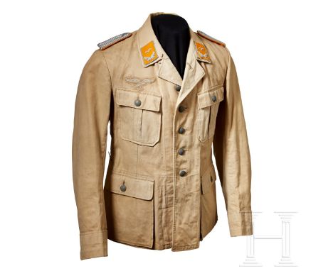 A Khaki Lightweight 1941 Pattern Uniform TunicSix button, khaki, lightweight cotton. Collar has hook closure and cloth tab on