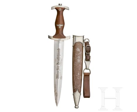 A Model 1933 SA Service Dagger Maker Eduard Vitting, Solingen, polished steel blade, exhibits age with etched motto and maker