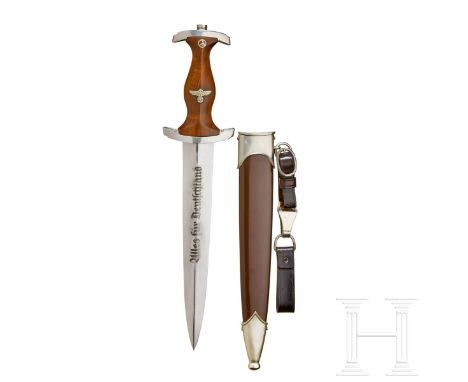 A Model 1933 SA Service Dagger Maker Hermann Hahn, Sol. Wald, polished steel blade, exhibits age with etched motto and manufa