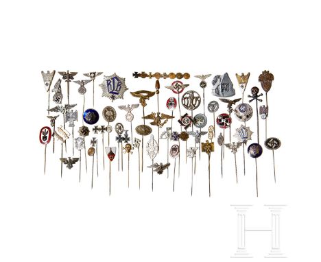 A Collection of Stick PinsA large group of different lapel stick pins, metal and enameled, from various Third Reich military 