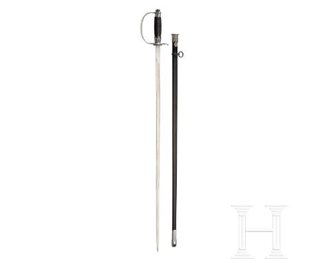 A Sword for SS Officer CandidatesNo maker, nickel-plated, straight blade, hilt and crossguard. Black wood-stained grip with w