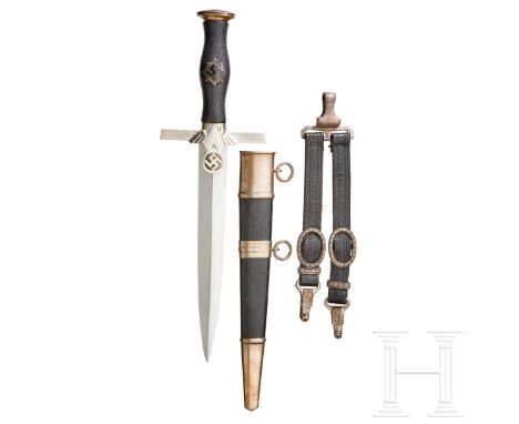 A Second Model 1938 Dagger for Leaders of the RLBMaker Paul Weyersberg, Solingen, polished steel blade, silver-plated cross-g