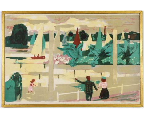 JULIAN TREVELYAN, Thames Regatta lithograph, 1951 for the festival of Britain, 48.5cm x 72.5cm. 