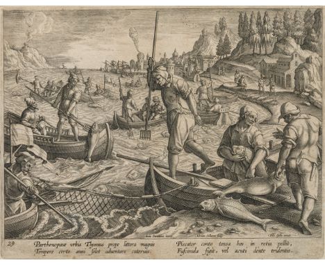 Collaert, Adriaen (Antwerpen ca. 1560-1618) Der Thunfischfang im Golf von Neapel  Stahlstich. Joan Stradanus inuent., Phls. G