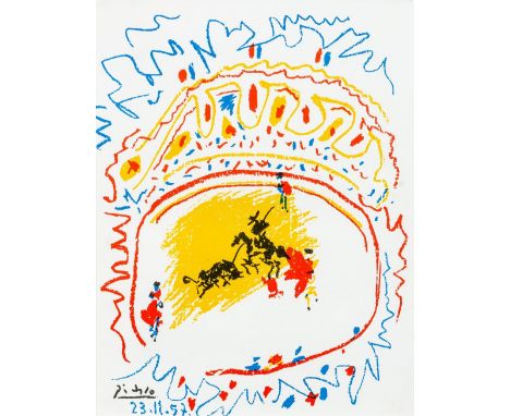 Picasso, Pablo (Málaga, Mougins 1881-1973) La Petite Corrida  Farblithographie auf festem Papier. Ca. 31×24 cm. Im Stein sign