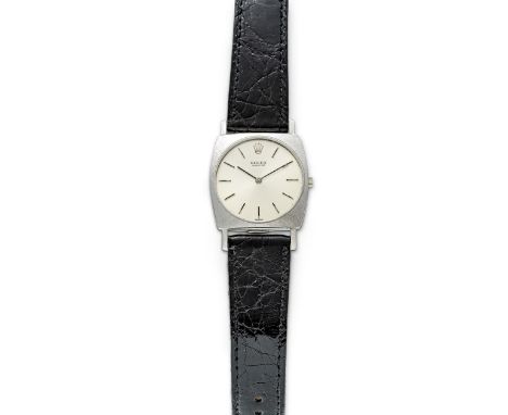 Rolex-Vintage-Weißgold-Armbanduhr  750/f. satiniertes Weißgold. Tonnenförmig mit rundem, einbeschriebenem Zifferblatt und Wer
