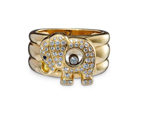 Chopard-Elefanten-Ring "Happy Diamonds"  750/f. Gold. Dreifache Ringschiene mit aufgesetztem kleinem Elefanten in Seitenansic