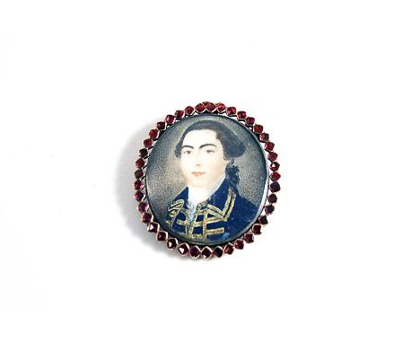 ENGLISH SCHOOL c.1760 Miniature portrait of a gentleman wearing blue suit with gold trimming, head & shoulders on ivory; 3.25