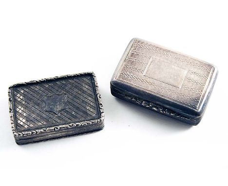 A WILLIAM IV RECTANGULAR ENGINE-TURNED VINAIGRETTE by Thomas Shaw, Birmingham 1831 and another with "hatched" decoration, by 