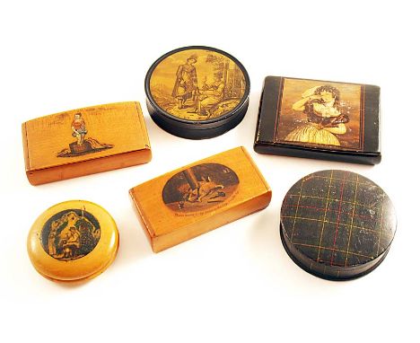 A MAUCHLINE-WARE OBLONG SNUFF BOX with two tethered terriers terriers trying to catch a rat "Theres many a slip between the C