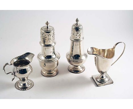 A MIXED LOT:- A sugar caster with a knop finial by Mappin & Webb, Sheffield 1914, another sugar caster by Messrs. Hutton, Bir