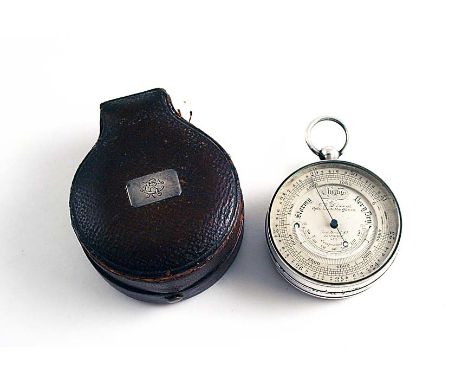 A VICTORIAN POCKET BAROMETER AND THERMOMETER with silvered dial inscribed C.W. Dixey, Optician to the Queen, New Bond Street,