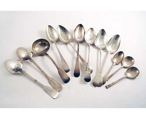 A PAIR OF NORTH COUNTRY FIDDLE & SHELL PATTERN TABLE SPOONS by John Walton, Newcastle 1823 (only one with a date letter), a p